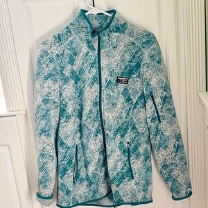L.L. BEAN  Teal/White Sweater Fleece full Zip Jacket Women’s L Zipper Pockets